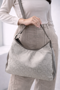Salvatore Ferragamo Gancini-Print Canvas & Leather Shoulder Bag – Light Grey