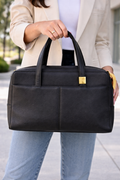 Burberry Black Leather Handbag with Nova Check Lining | Authentic Designer Bag