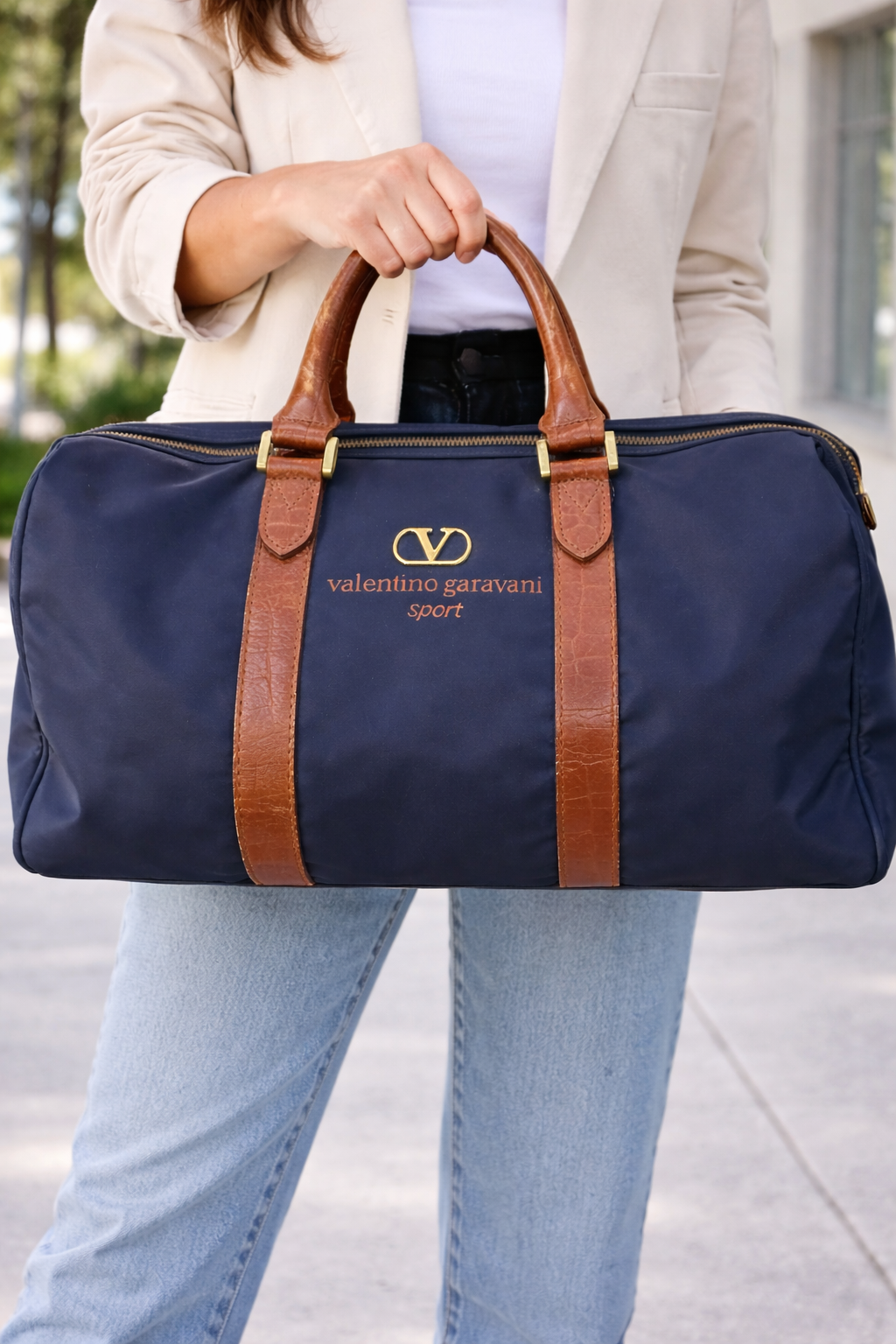 Valentino Garavani Sport Nylon & Leather Duffle Bag – Navy Blue