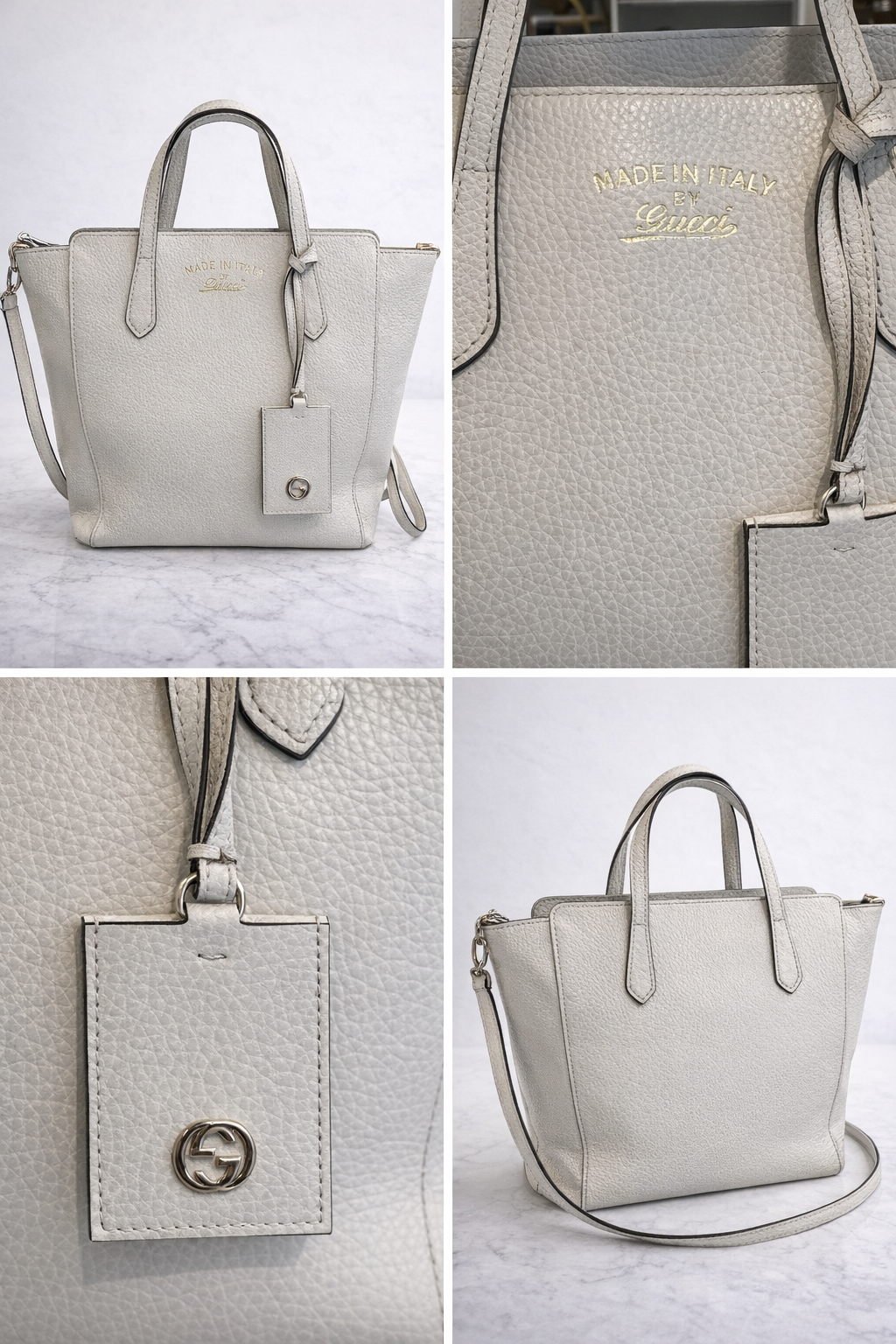 Gucci Light Grey Pebbled Leather Tote Bag – Made in Italy | Luxury Designer Handbag