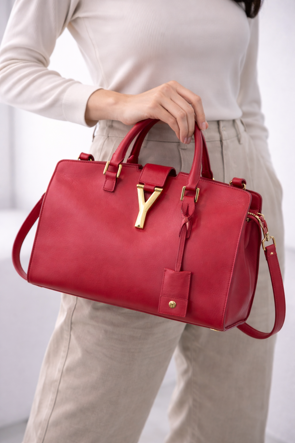 Saint Laurent Small Classic Y Cabas Bag – Red Leather
